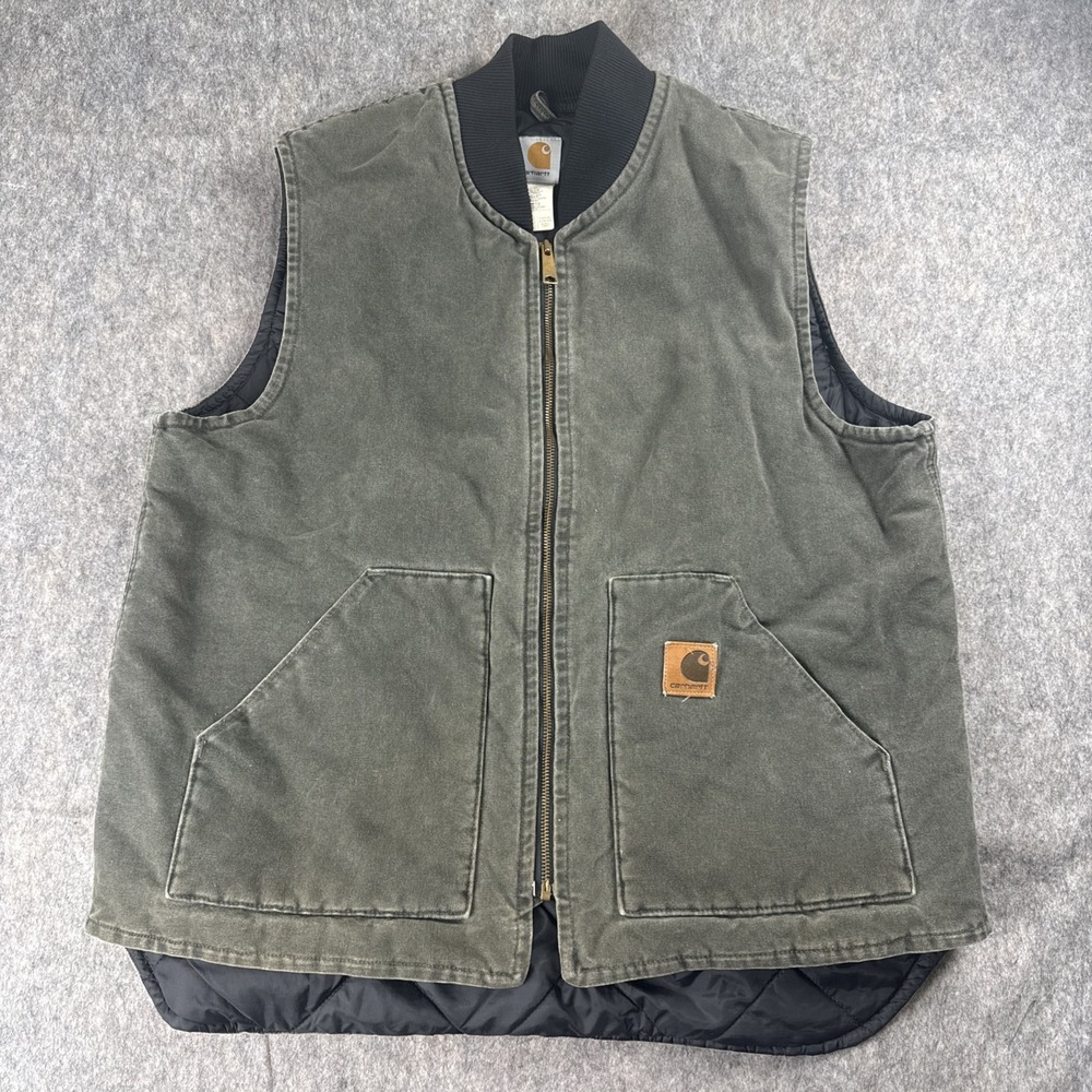 Vtg Carhartt Quilted Artic Vest "Moss" V02 MOS Distressed Mens Size XLT USA Made